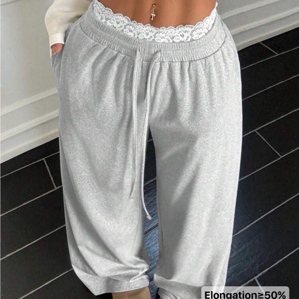 SHEIN Gray Pants with Lace Detail